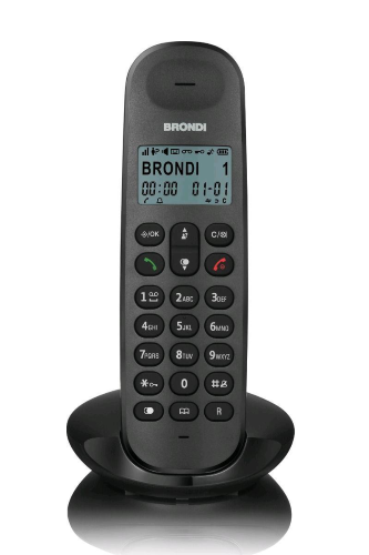 BRONDI TELEFONO LOTUS TELEFONO CORDLESS DECT GAP RUBRICA TELEFONIA 50 MEMORIE FINO A 5 PORTATILI COLLEGABILI NERO